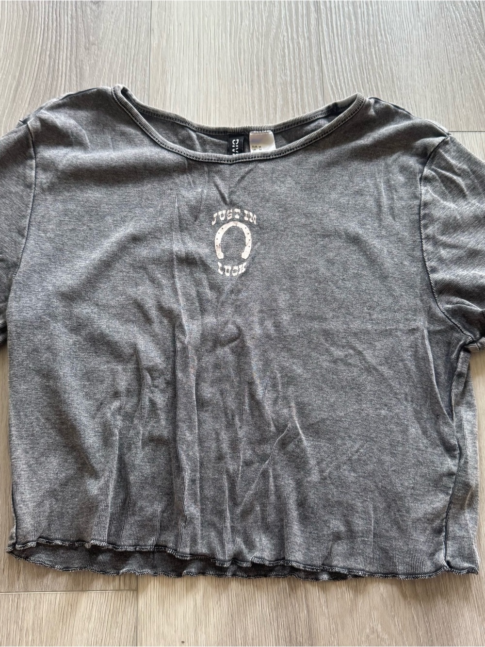 H&M Washed Gray Cropped Tee with Center Tag Detail